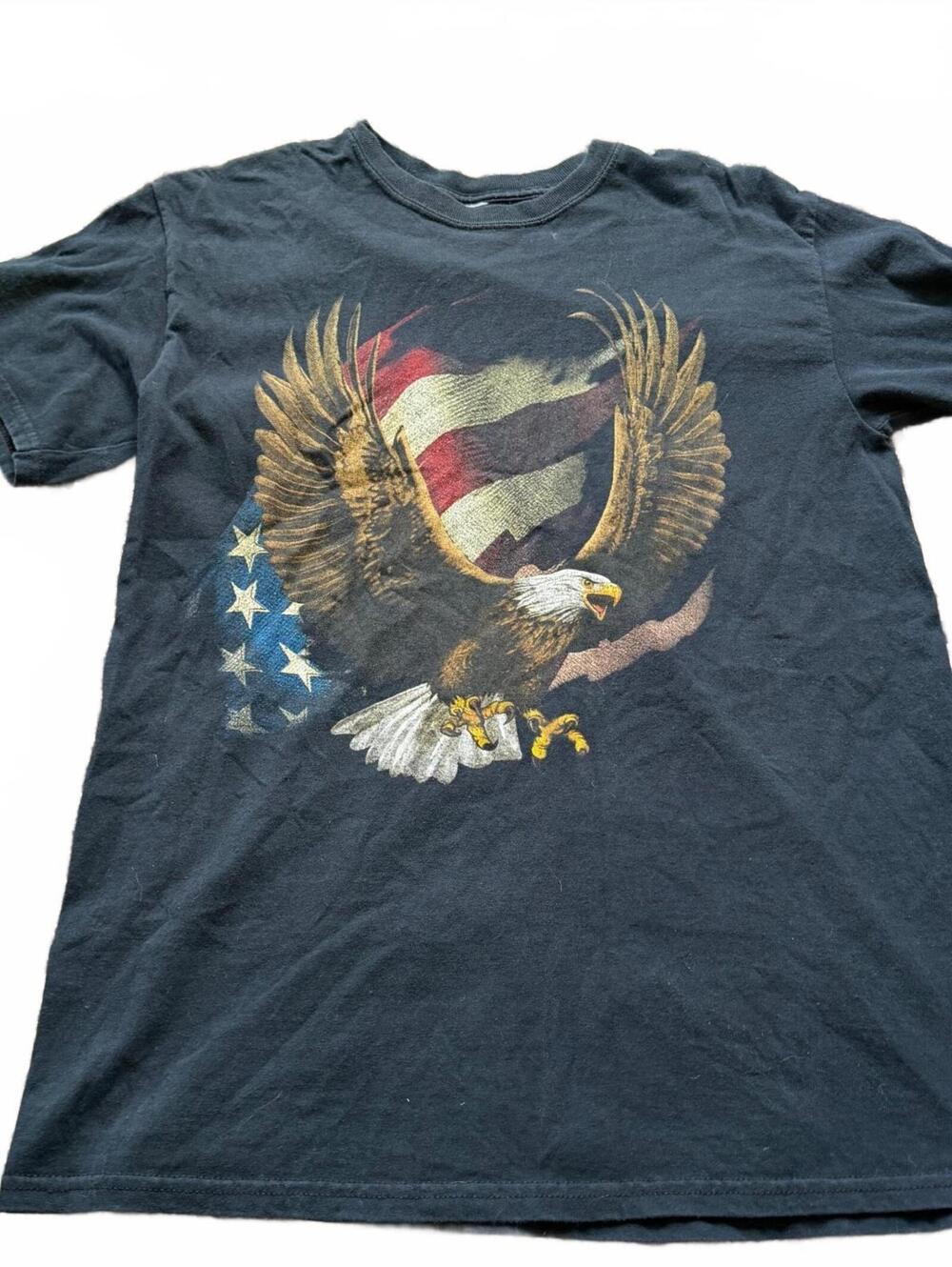 Vintage American Eagle Flag Black Graphic T-Shirt Size Medium